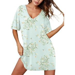 Ekouaer Nightgown for Women Bamboo Viscose Sleepshirt short sleeve Nightshirt V Neck T shirt Night gown Boyfriend Sleepwear in Saudi Arabia