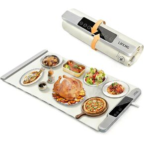Food Warming Mat, 35.43"x13.9" Inch Extra Large, 7 Temperature Levels & Timer, Fast Full-Surface Heating, Rollable Waterproof Silicone Tray with Auto Shut-Off for Buffet, Party, Home, Travel (Beige) in Saudi Arabia