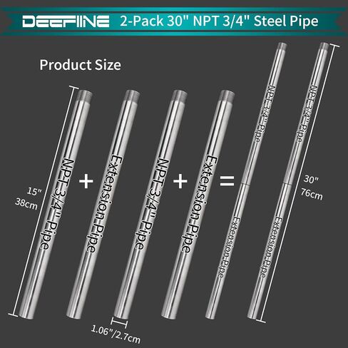 DEEFIINE 2-Pack 3/4" × 30" أنابيب فولاذية صناعية مناسبة لمشابك الأنابيب لأعمال النجارة in Kuwait