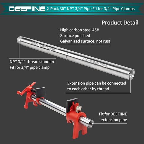 DEEFIINE 2-Pack 3/4" × 30" أنابيب فولاذية صناعية مناسبة لمشابك الأنابيب لأعمال النجارة in Kuwait