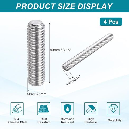 MECCANIXITY 4 Pcs M8-1.25 x 80mm Grub Screws, 304 Stainless Steel Cup Point Allen Head Screws Internal Hex Socket Drive for Bathroom Fixtures Repair Furniture DIY Project in Saudi Arabia