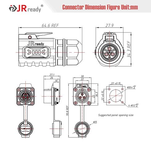JRready JRSSWCONN CP20 3 Pin موصل صناعي مقاوم للماء 3 مجموعات، موصل مقاوم للماء IP68 مع حامل لوحة شفة، أطراف 14-18AWG مع أداة إزالة الدبوس (نمط التجميع: لحام) in Saudi Arabia