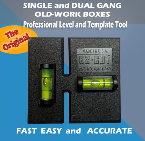 EZ-CUT Professional Level Template Tool, Old-Work Electrical Box Template and Guide, Black, Labor Saving Devices. Made in USA in Saudi Arabia