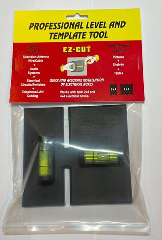 EZ-CUT Professional Level Template Tool, Old-Work Electrical Box Template and Guide, Black, Labor Saving Devices. Made in USA in Saudi Arabia