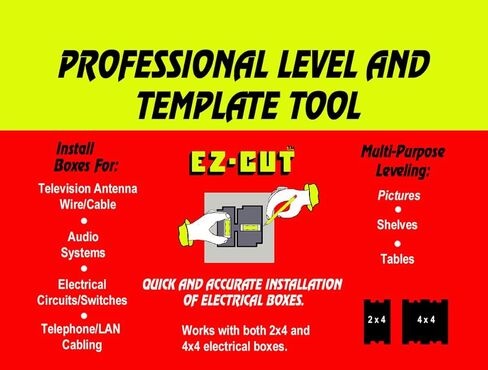 EZ-CUT Professional Level Template Tool, Old-Work Electrical Box Template and Guide, Black, Labor Saving Devices. Made in USA in Saudi Arabia
