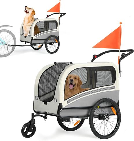Sepnine Dog Bike Trailer, Supports up to 110 lbs, 2-in-1 Pet Stroller Cart Bicycle Carrier, Easy Folding Cart Frame with Quick Release Wheels, Universal Bicycle Coupler, Non-Slip Floor, Internal Leash in Saudi Arabia