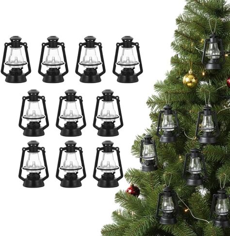 DOITOOL 10 Pcs Mini Lanterns 2.16 inch,Christmas Tree Ornaments Hanging Lantern,Vintage Lantern Christmas Decor-Black in Saudi Arabia