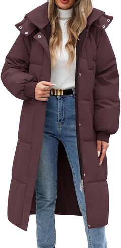 Women Long Puffer Coat Winter Warm Hooded Jacket Long Sleeve Parka Full Length Down Coats With Zip in Kuwait