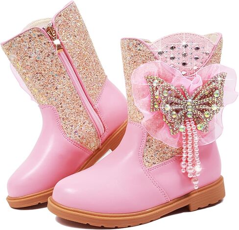 Girls Cowgirl Boots with the Pearls and Sparkle Rhinestone,Mid Calf Western Riding Cowboy Boots,Toddler Little Big Kid Sparkly Dress Up Shoes in Kuwait