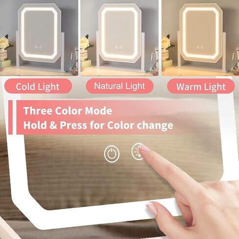 مرآة الغرور هوليوود مع الأضواء ، مرآة مكياج مضاءة مع أضواء ، 3 أوضاع لإضاءة الألوان ، قابلة للضايق ، مرآة تكبير 5x ، التحكم في اللمس الذكي ، دوران 360 درجة (12 بوصة ، أبيض) in Kuwait