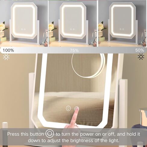 مرآة الغرور هوليوود مع الأضواء ، مرآة مكياج مضاءة مع أضواء ، 3 أوضاع لإضاءة الألوان ، قابلة للضايق ، مرآة تكبير 5x ، التحكم في اللمس الذكي ، دوران 360 درجة (12 بوصة ، أبيض) in Kuwait