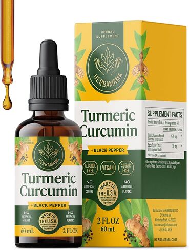 HERBAMAMA Turmeric Drops - Vegan Turmeric Curcumin with Black Peppe Extract for Uric Acid & Digestive Support - Non-GMO, Alcohol & Sugar-Free Liquid Antioxidant Supplement, 21-Day Supply in Saudi Arabia
