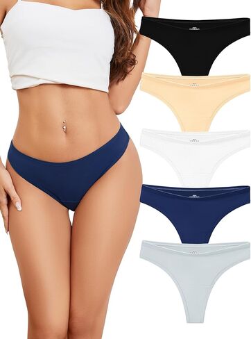 voenxe Women Cotton Thongs Underwear,Breathable Soft Panties,Ladies Workout Undies Comfortable,Athletic Tangas Stretch 5 Pack in Saudi Arabia