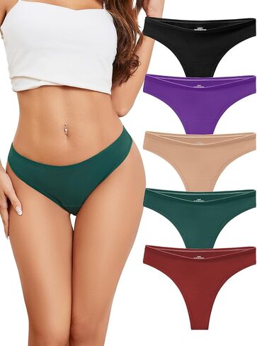 voenxe Women Cotton Thongs Underwear,Breathable Soft Panties,Ladies Workout Undies Comfortable,Athletic Tangas Stretch 5 Pack in Saudi Arabia