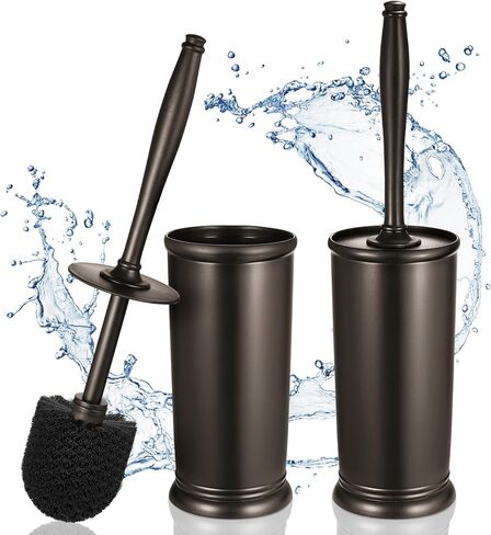 HAMITOR Toilet Bowl Brush Holder Set: 2 Pack Modern Deep Cleaning Bathroom Toilet Scrubber with Caddy for rv - Rim Decorative Accessories Cleaner Brushes for Toilet - Bronze1 in Saudi Arabia