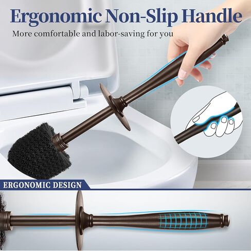 HAMITOR Toilet Bowl Brush Holder Set: 2 Pack Modern Deep Cleaning Bathroom Toilet Scrubber with Caddy for rv - Rim Decorative Accessories Cleaner Brushes for Toilet - Bronze1 in Saudi Arabia