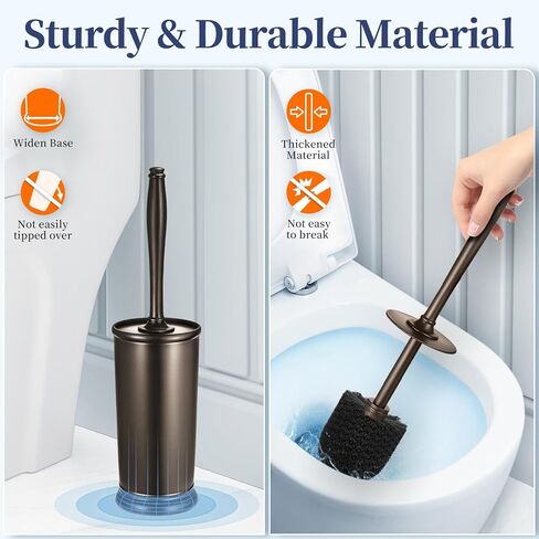 HAMITOR Toilet Bowl Brush Holder Set: 2 Pack Modern Deep Cleaning Bathroom Toilet Scrubber with Caddy for rv - Rim Decorative Accessories Cleaner Brushes for Toilet - Bronze1 in Saudi Arabia