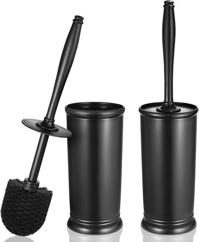HAMITOR Toilet Bowl Brush Holder Set: 2 Pack Modern Deep Cleaning Bathroom Toilet Scrubber with Caddy for rv - Rim Decorative Accessories Cleaner Brushes for Toilet - Bronze1 in Saudi Arabia