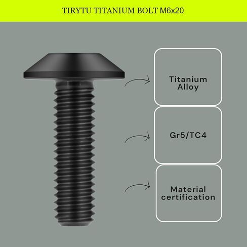 مسامير تيتانيوم TIRYTU M6x20 - تصميم خفيف الوزن | مثالية للبيئات الرطبة/المالحة، براغي T30 لأجهزة رأس المظلة، وأجزاء الدراجات النارية MTB وركوب الدراجات (4 قطع M6X20mm أسود) in Kuwait