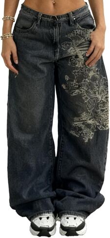 Unisex Y2K Hip-Hop Gothic Jeans Casual Baggy Oversize Streetwear Gragon Print Letter Graphic Retro Denim Pants in Kuwait