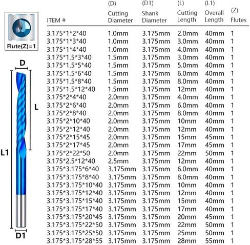 قطعة واحدة من LYZYSNEJ لقمة طحن فلوت واحدة من كربيد التنجستن الحلزوني باستخدام الحاسب الآلي 3.175 مم - 12 مم مطحنة نهاية كربيد قاطع طحن فلوت واحد لقطع نحاس الألومنيوم in Kuwait