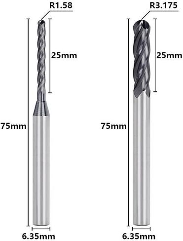 LYZYSNEJ قطعتان من مطحنة نهاية الأنف الكروية CNC لقم التوجيه قطع أداة الطحن 4 مزامير من الكربيد الصلب CNC راوتر 6.35 مم قاطع نقش شانك معطف نانو قاطع طحن حلزوني in Kuwait