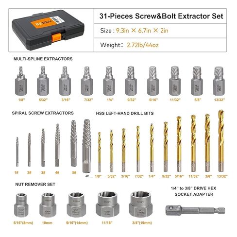 Generic 10pc Extractor Set Lug Nut Remover Tool Stripped Screw Extractor Kit with Left Hand HSS Drill Bits for Removing Broken Nuts Rusted Frozen Bolts in Saudi Arabia