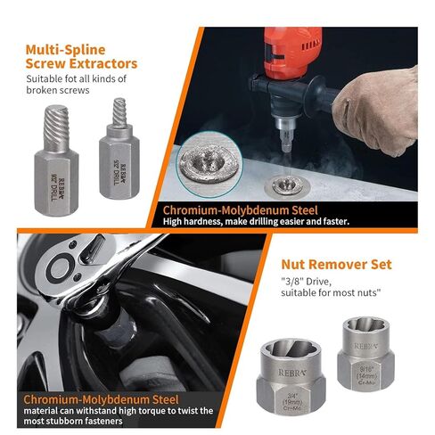Generic 10pc Extractor Set Lug Nut Remover Tool Stripped Screw Extractor Kit with Left Hand HSS Drill Bits for Removing Broken Nuts Rusted Frozen Bolts in Saudi Arabia
