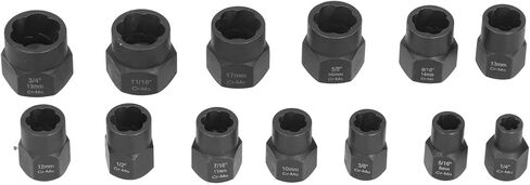 مجموعة مستخرج صواميل Pssopp، فولاذ موليبدينوم الكروم، مزيل براغي/مثبت للصدمات للبراغي التالفة، 13 قطعة مقاس مقبس 8 مم إلى 19 مم لإصلاح السيارات in Kuwait