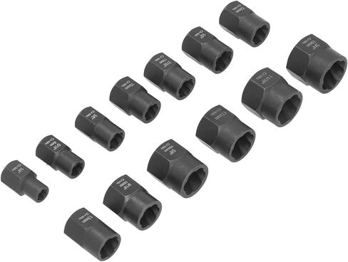 مجموعة مستخرج صواميل Pssopp، فولاذ موليبدينوم الكروم، مزيل براغي/مثبت للصدمات للبراغي التالفة، 13 قطعة مقاس مقبس 8 مم إلى 19 مم لإصلاح السيارات in Kuwait