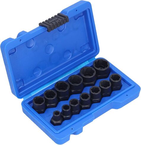 مجموعة مستخرج صواميل Pssopp، فولاذ موليبدينوم الكروم، مزيل براغي/مثبت للصدمات للبراغي التالفة، 13 قطعة مقاس مقبس 8 مم إلى 19 مم لإصلاح السيارات in Kuwait