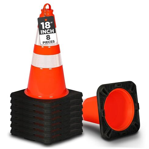 Pyle 18" Traffic Cones 8-Pack, High-Visibility Orange Safety Cones for Parking, Roadwork, Construction and Sports Training, Stackable Design with Heavy-Duty PVC Base, Weather-Resistant in Saudi Arabia