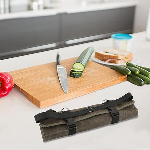 Chef’s Knife Roll Bag,Waxed Canvas Knife Cultery Carrier, Portable Chef Knife Cases,Knife Pouch Holders With 10 Slots Plus 1 Zipper Pockets Can Hold Home Kitchen Knife Tools Up To 18.8" in Saudi Arabia