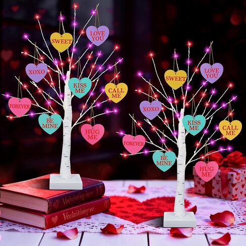 [Timer] Valentines Day Decoration 24 Inch Valentines Decor Tree Light with 12 Heart Ornaments, USB/Battery Operated Valentines Day Decor Lighted Tree, Valentines Day Decorations for Home Table Bedroom in Kuwait