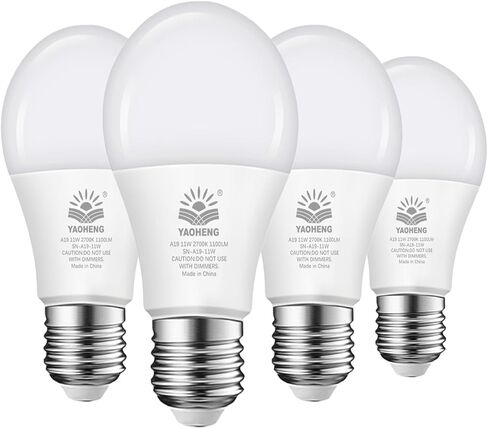 A19 LED Light Bulb 75 Watt Equivalent, 11 Watt Light Bulbs, 2700K Warm White, 1100 Lumens, Non-Dimmable, E26 Base Lightbulbs, Standard LED Bulbs for Home, ETL Listed(4-Pack) in Saudi Arabia