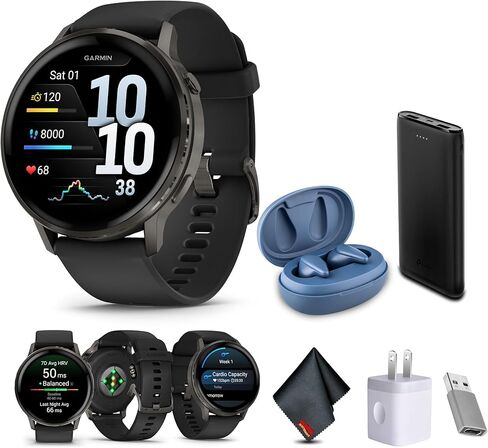 Garmin Venu 4, 45mm, Advanced Fitness and Multisport Tracker GPS Smartwatch, 1.4" AMOLED Display, Built-in Flashlight, 12 Days of Battery Life, Slate with Black Silicone Band (Watch Bundle) in Saudi Arabia