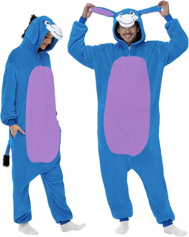 Donkey Onesie Costume Unisex Adult - Grey Hooded Animal Outfit for Halloween, Cosplay, Costume Party in Kuwait