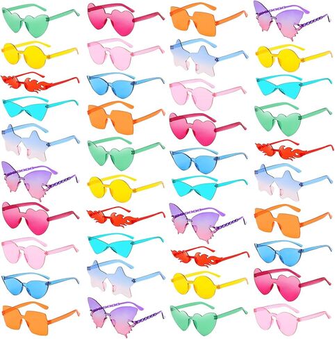 SUNOVELTIES 40 Mixed Style Rimless Sunglasses Retro Colored Party Glasses Funny Rimless Pool Bachelor Costume Accessories in Saudi Arabia