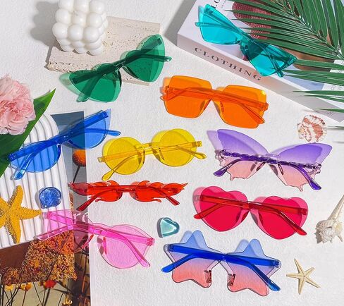 SUNOVELTIES 40 Mixed Style Rimless Sunglasses Retro Colored Party Glasses Funny Rimless Pool Bachelor Costume Accessories in Saudi Arabia