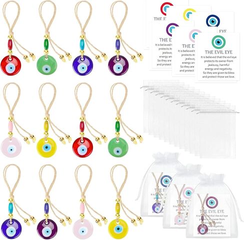Skylety 12 Set Turkish Blue Evil Eye Charms Glass Evil Eye Keychain Car Hanging Good Luck Charm and Protection Gifts Greek Amulet Lucky Gifts Wedding Party Favors Decor in Saudi Arabia