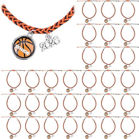 Tondiamo 30 Pcs Basketball Bracelets Basketball Gifts 2026 Senior Woven Charm Bracelets Adjustable Waterproof Black Orange Jewelry for Sport Team Lovers Players Gifts in Saudi Arabia