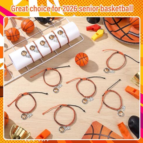 Tondiamo 30 Pcs Basketball Bracelets Basketball Gifts 2026 Senior Woven Charm Bracelets Adjustable Waterproof Black Orange Jewelry for Sport Team Lovers Players Gifts in Saudi Arabia