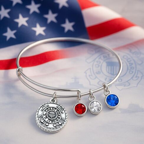 Infinity Collection US Coast Guard Academy Gifts, Coast Guard Charm Bangle Bracelet, Gifts for Women in Saudi Arabia