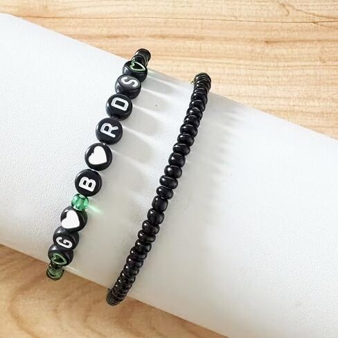 Zylaphia 2Pcs Bracelet for Football Fans - Green Football Fan Bracelets, Gameday Cheerleader Accessories for Tailgate Party Outfits Women in Kuwait