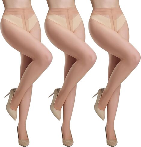 Yilanmy 3 Pairs Sheer Tights for Women Ultra Thin T-Crotch Pantyhose High Waist Stockings 20D in Saudi Arabia