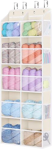 Univivi Over Door Hanging Yarn Storage Organizer ، 5 Tiers Hanging Yarn Junitting منظم مع 10 جيوب جانبية شبكية لإكسسوارات الكروشيه والإبر الحياكة وكرات الغزل in Kuwait