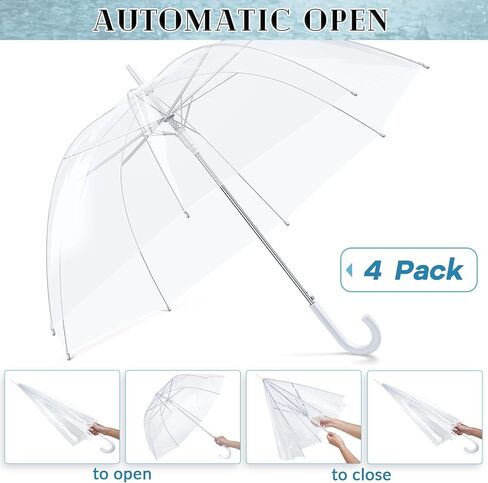 Fabbay 4 Pcs Clear Umbrella Auto Open Dome Windproof Umbrella with J Hook Handle for Wedding Graduation Events in Saudi Arabia