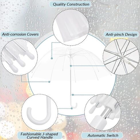 Fabbay 4 Pcs Clear Umbrella Auto Open Dome Windproof Umbrella with J Hook Handle for Wedding Graduation Events in Saudi Arabia