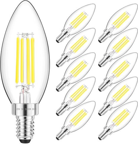 GGOYING E12 Candelabra LED Bulb 60W يعادل، 600LM مصابيح إضاءة ثريا قابلة للتعتيم، 5000K ضوء النهار الأبيض، 85+ CRI قاعدة شمعة لمبات خيوط شفافة، 4 عبوات in Saudi Arabia