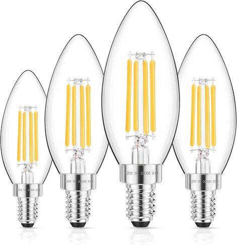 GGOYING E12 Candelabra LED Bulb 60W يعادل، 600LM مصابيح إضاءة ثريا قابلة للتعتيم، 5000K ضوء النهار الأبيض، 85+ CRI قاعدة شمعة لمبات خيوط شفافة، 4 عبوات in Kuwait
